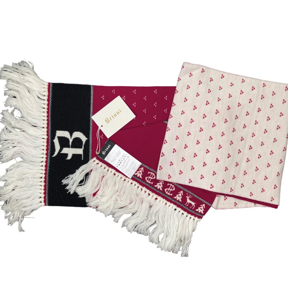 NEW! Brioni Holiday Scarf!  Red & Off White With Big Brioni "B" & Xmas Design